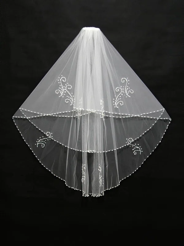 Two-tier White/Ivory Elbow Bridal Veils with Beading/Sequin #Milly03010119
