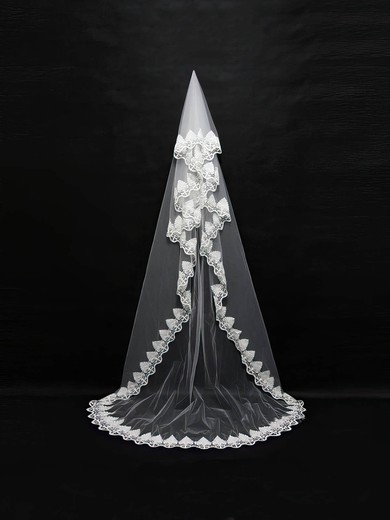 One-tier White/Ivory Chapel Bridal Veils with Beading #Milly03010120