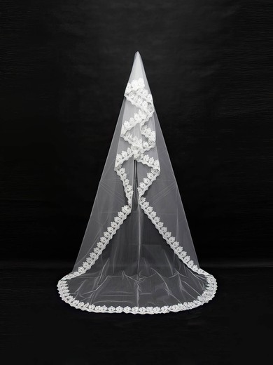 One-tier White/Ivory Chapel Bridal Veils with Lace #Milly03010121