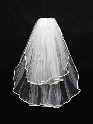 Two-tier White/Ivory Elbow Bridal Veils with Ribbon #Milly03010122