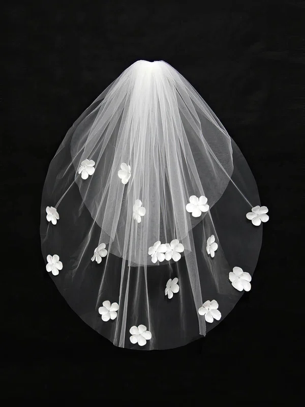 Two-tier Ivory/White Elbow Bridal Veils with Satin Flower #Milly03010128