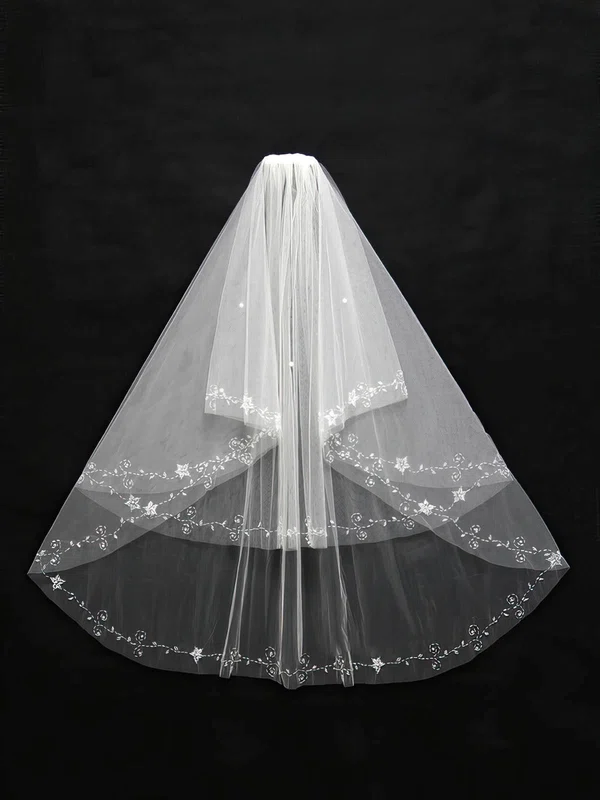 Two-tier White/Ivory Elbow Bridal Veils with Beading #Milly03010131