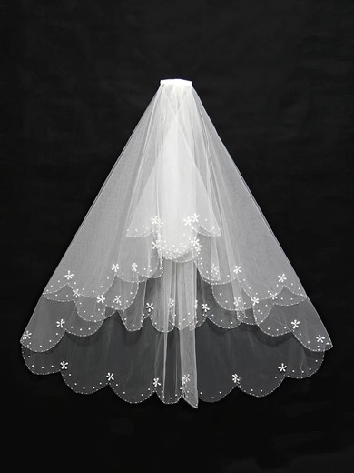 Two-tier White/Ivory Elbow Bridal Veils with Faux Pearl/Beading #Milly03010132