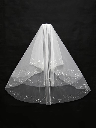 Two-tier White/Ivory Elbow Bridal Veils with Beading #Milly03010133