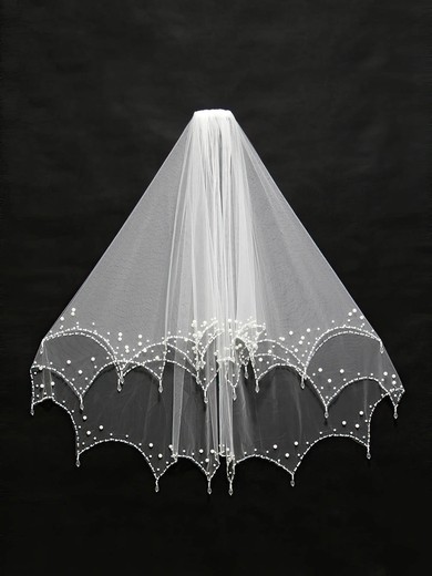 Two-tier White/Ivory Elbow Bridal Veils with Faux Pearl/Beading #Milly03010134