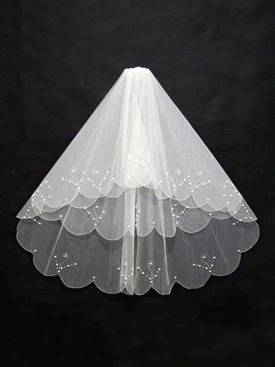 Two-tier White/Ivory Elbow Bridal Veils with Beading/Faux Pearl #Milly03010135