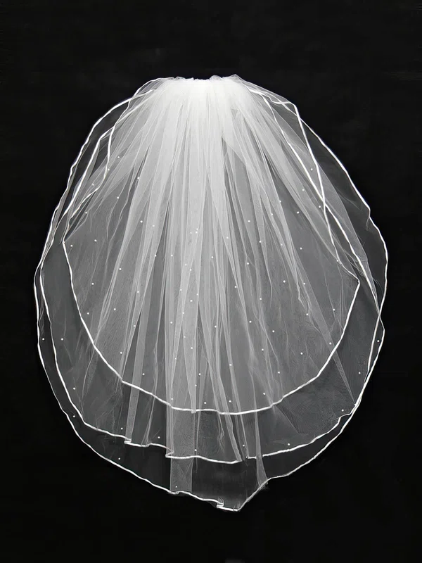 Three-tier White/Ivory Shoulder Veils with Faux Pearl #Milly03010136