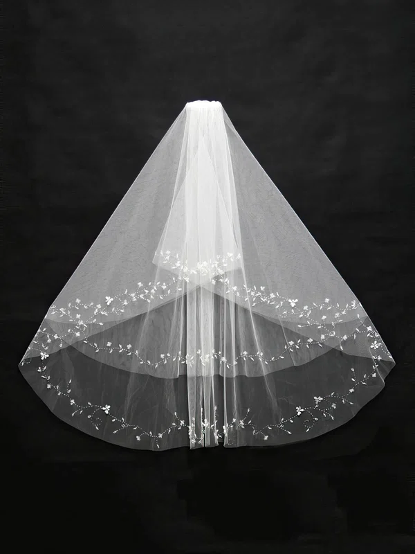 Two-tier White/Ivory Elbow Bridal Veils with Beading #Milly03010137