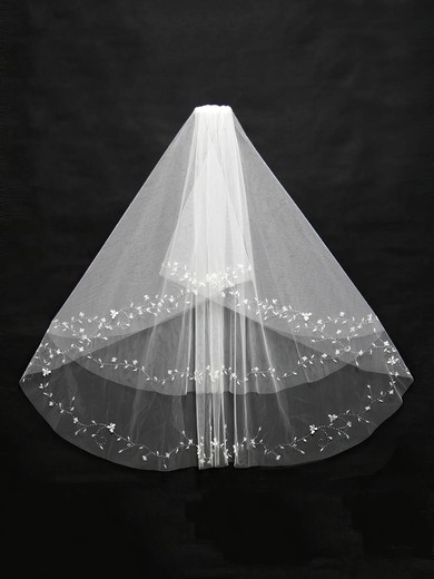 Two-tier White/Ivory Elbow Bridal Veils with Beading #Milly03010137