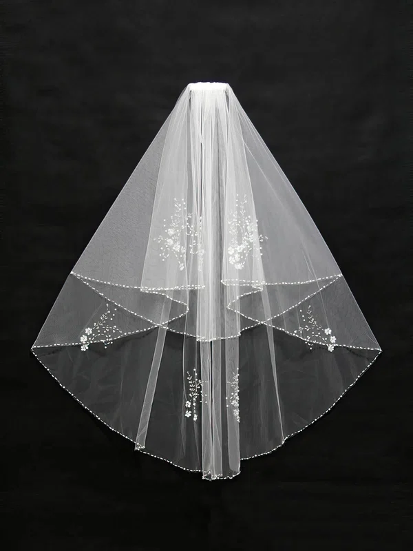 Two-tier Ivory/White Elbow Bridal Veils with Beading/Sequin #Milly03010139