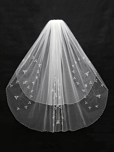 Two-tier White/Ivory Elbow Bridal Veils with Beading #Milly03010140