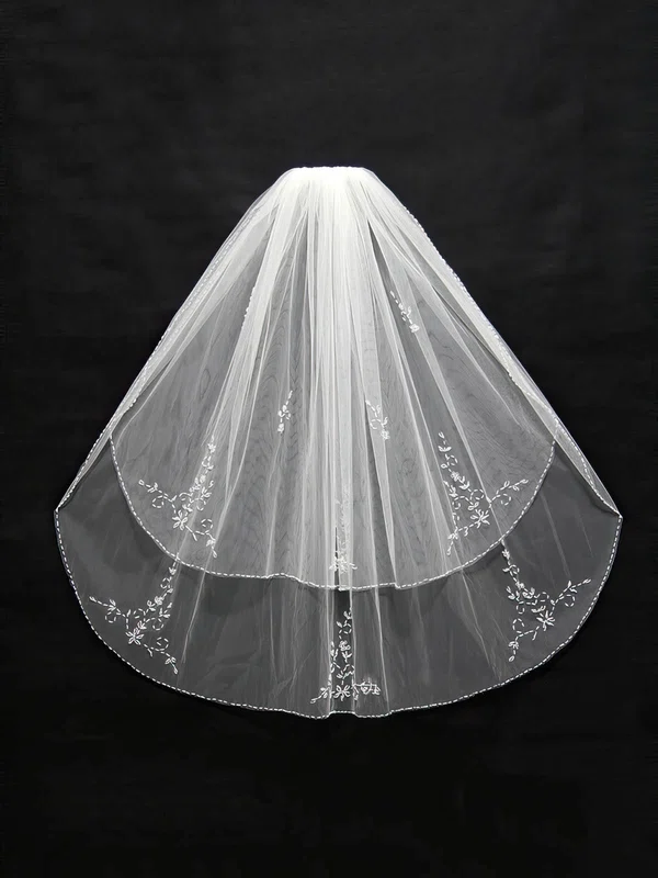 Two-tier White/Ivory Elbow Bridal Veils with Sequin/Beading #Milly03010141
