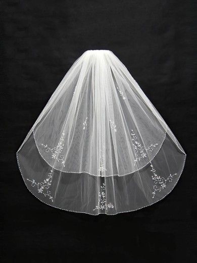 Two-tier White/Ivory Elbow Bridal Veils with Sequin/Beading #Milly03010141