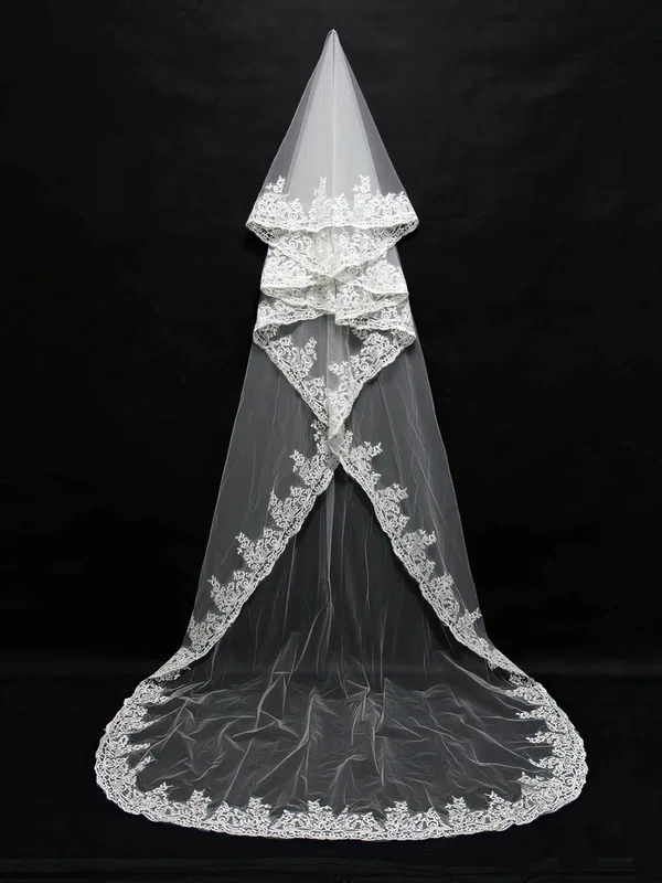 Four-tier White/Ivory Chapel Bridal Veils with Applique #Milly03010143