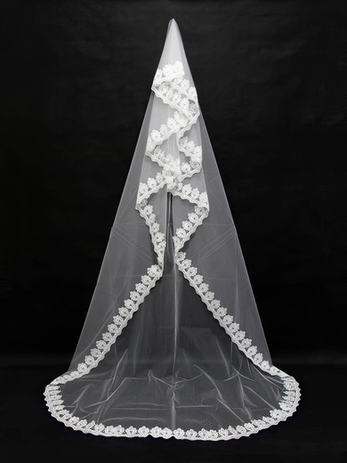 Four-tier White/Ivory Chapel Bridal Veils with Applique #Milly03010144