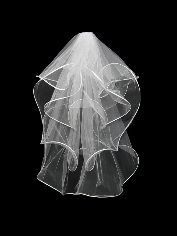 Four-tier White Fingertip Bridal Veils with Bone Binding #Milly03010145