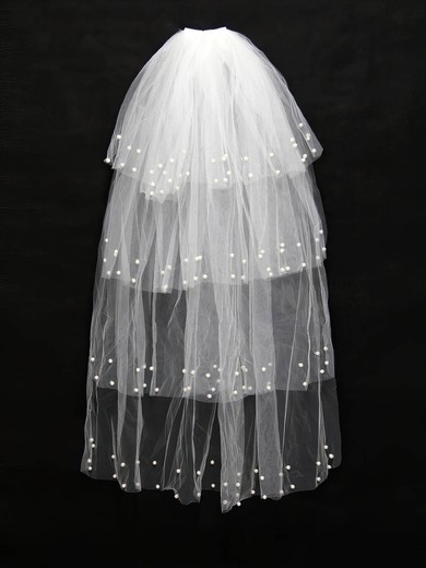 Four-tier White Fingertip Bridal Veils with Faux Pearl #Milly03010147