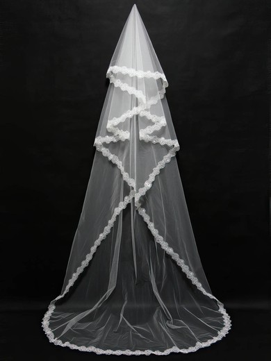 Four-tier White Chapel Bridal Veils with Beading/Applique #Milly03010148