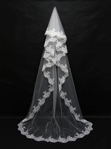 Four-tier White/Ivory Chapel Bridal Veils with Embroidery #Milly03010149