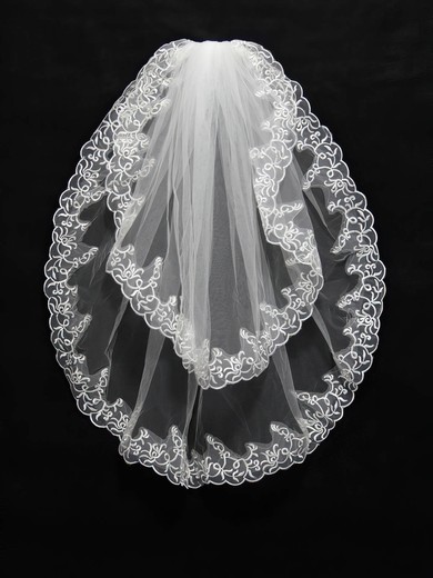 Two-tier White/Ivory Elbow Bridal Veils with Embroidery #Milly03010150