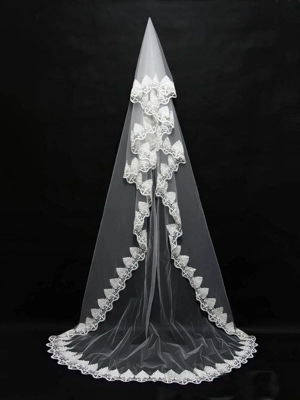 Four-tier White/Ivory Chapel Bridal Veils with Applique #Milly03010152