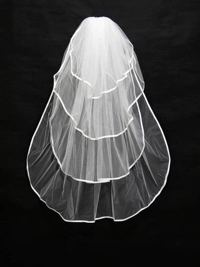 Four-tier White/Ivory Elbow Bridal Veils with Bone Binding #Milly03010153
