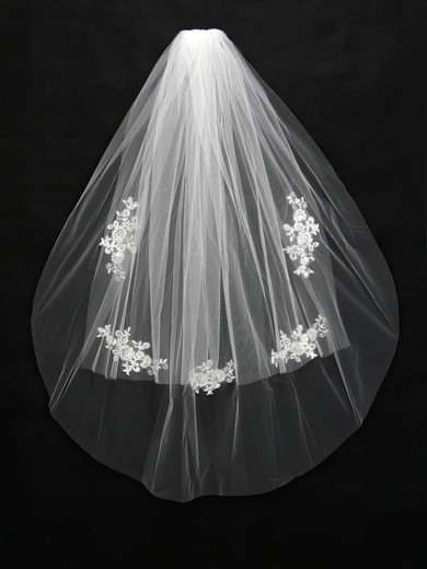 Two-tier White/Ivory Fingertip Bridal Veils with Applique #Milly03010154