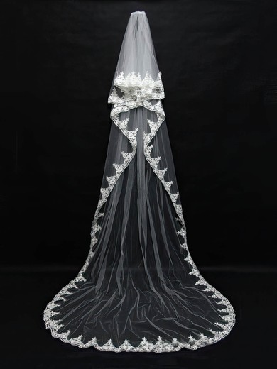 Four-tier White/Ivory Cathedral Bridal Veils with Applique #Milly03010155