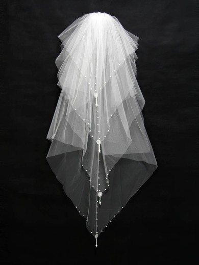 Four-tier White Fingertip Bridal Veils with Sequin/Faux Pearl #Milly03010156