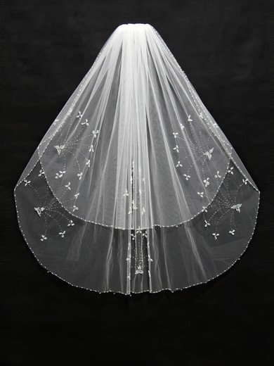 Two-tier White/Ivory Elbow Bridal Veils with Beading #Milly03010157