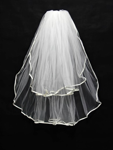 Two-tier White/Ivory Elbow Bridal Veils with Ribbon #Milly03010159