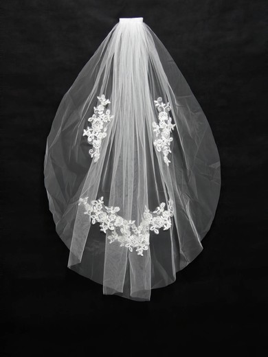 One-tier White/Ivory Fingertip Bridal Veils with Applique #Milly03010161