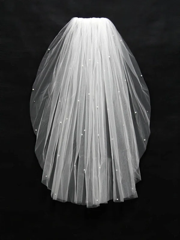 One-tier White/Ivory Elbow Bridal Veils with Faux Pearl #Milly03010162