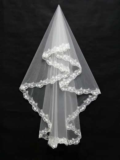 Three-tier White/Ivory Fingertip Bridal Veils with Embroidery #Milly03010163
