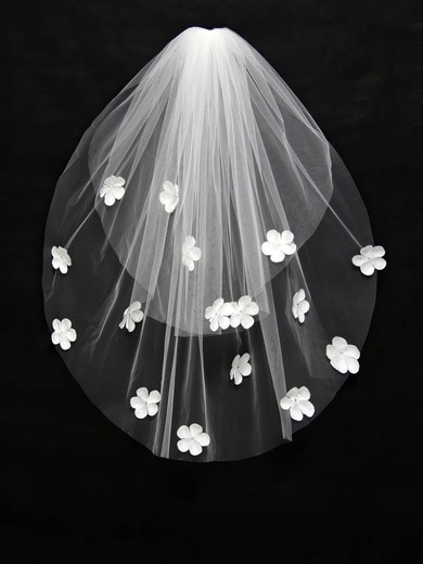 Two-tier White/Ivory Elbow Bridal Veils with Beading/Satin Flower #Milly03010165