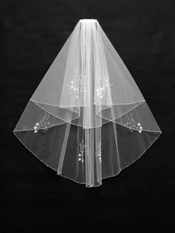 Two-tier White/Ivory Elbow Bridal Veils with Beading/Sequin #Milly03010166