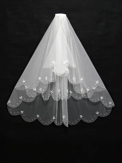 Three-tier White/Ivory Fingertip Bridal Veils with Faux Pearl/Beading #Milly03010167