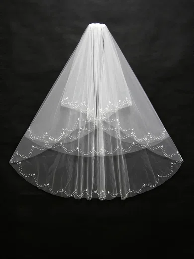 Three-tier White/Ivory Fingertip Bridal Veils with Beading #Milly03010168