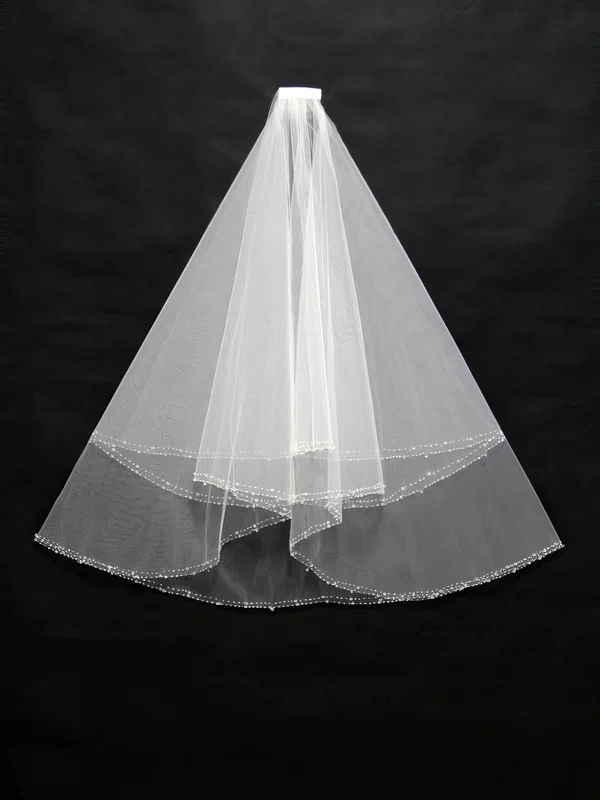 Three-tier White/Ivory Fingertip Bridal Veils with Beading #Milly03010170