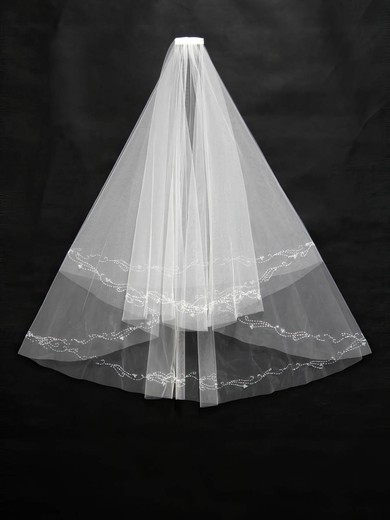 Three-tier White/Ivory Fingertip Bridal Veils with Beading #Milly03010171