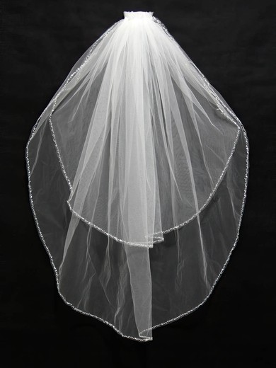 Two-tier White/Ivory Fingertip Bridal Veils with Beading #Milly03010172