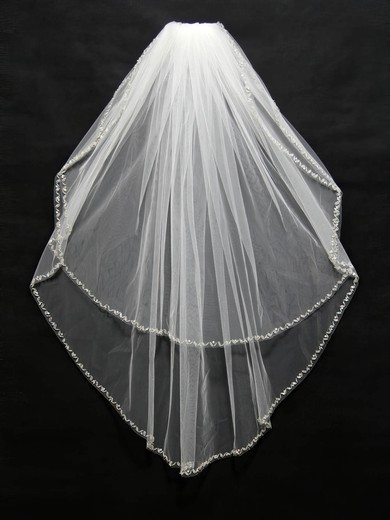 Two-tier White/Ivory Fingertip Bridal Veils with Beading #Milly03010173