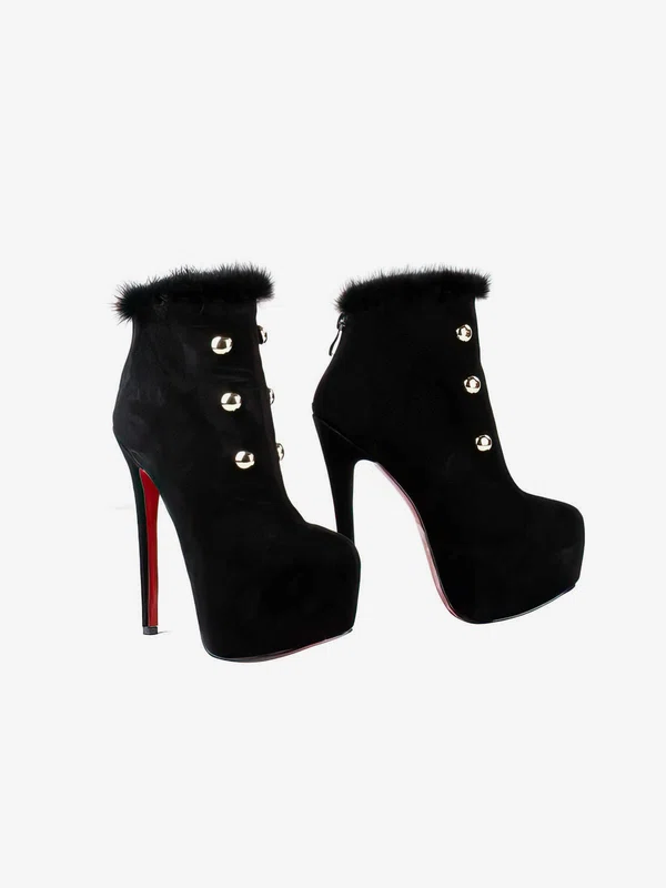 Women's Black Suede Pumps with Zipper/Fur #Milly03030268
