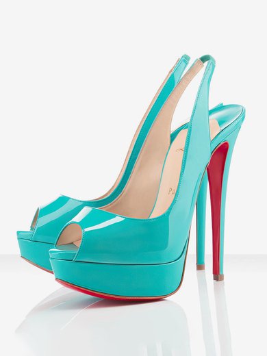 Women's Blue Patent Leather Pumps with Elastic Band #Milly03030285