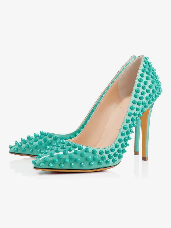 Women's Green Patent Leather Closed Toe with Rivet #Milly03030307