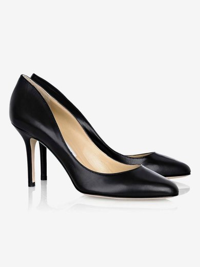 Women's Black Real Leather Pumps #Milly03030309