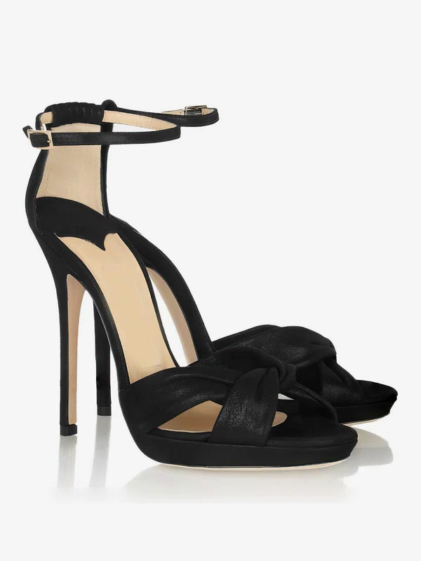 Women's Black Satin Peep Toe with Buckle/Ruched #Milly03030322
