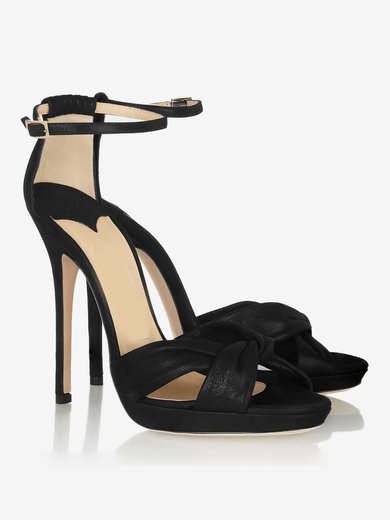 Women's Black Satin Peep Toe with Buckle/Ruched #Milly03030322
