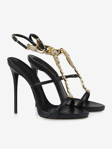 Women's Black Real Leather Pumps with Buckle/Crystal #Milly03030327