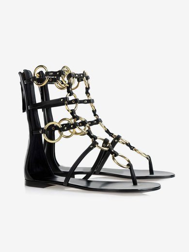 Women's Black Patent Leather Sandals with Zipper #Milly03030333